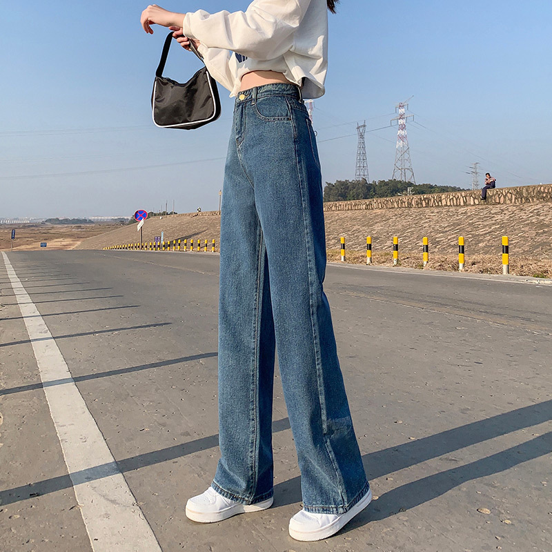 Vintage Streetwear Wide Leg Jeans for Women Bottom Baggy Denim Pants High Waist Full Length Clothing Trousers 13485 210417