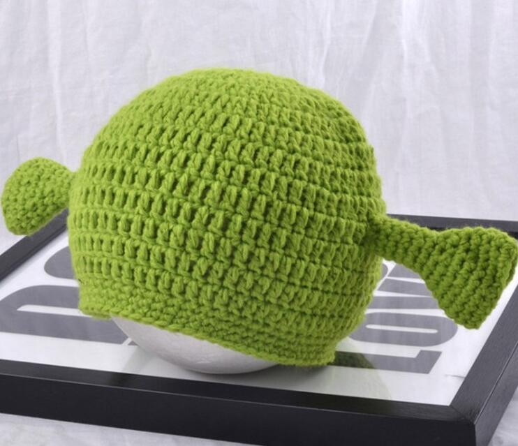 Unisex Balaclava Monster Shrek Hat Wool Winter Knitted Green Party Funny Beanie Skullies Cap for Women Men Pure Handmade GC