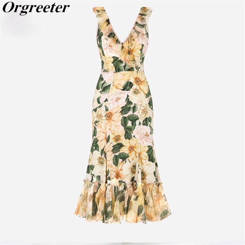 Summer Charming Floral Printted Mermaid Dress Women' Ruffles Trim V-Neck Sleeveless Casual Beach Vacation 210602, Yellow
Summer Charming Floral Printted Mermaid Dress Women' Ruffles Trim V-Neck Sleeveless Casual Beach Vacation 210602, Yellow