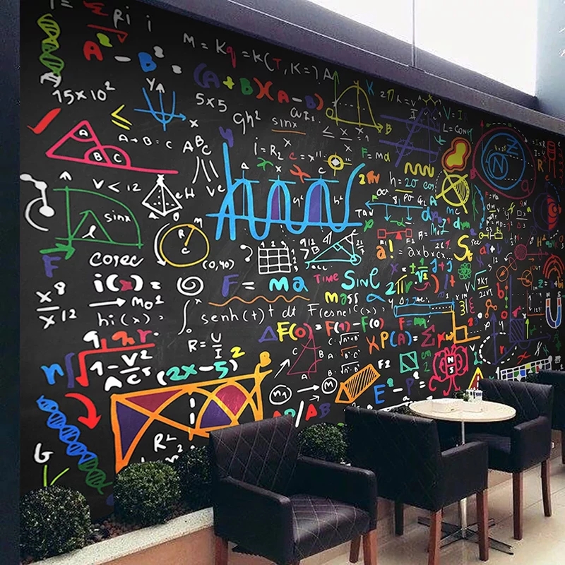 Modern Creative Wallpaper 3D Colored Chalk Math Formula Blackboard Photo Murals Restaurant Cafe Kids Bedroom Wall
