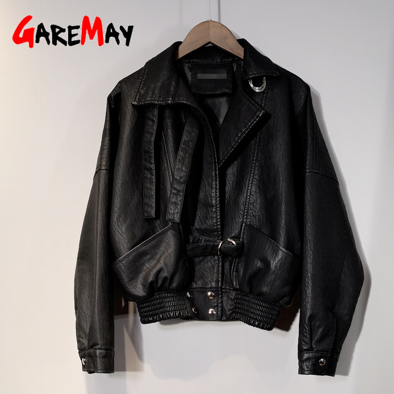 Autumn Women Faux Leather Jacket Fashion Streetwear Zipper Casual PU Coat Soft Solid Loose Biker Motorcycle Jackets 210428