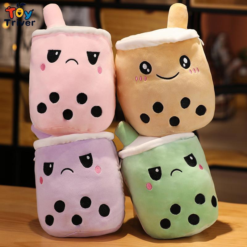 NEW!!! Cute Reversible Boba Bubble Milk Tea Cup Drink Plush Toys Stuffed Doll Kawaii Baby Kids Children Girls Gifts Home Room Decor Wholesale