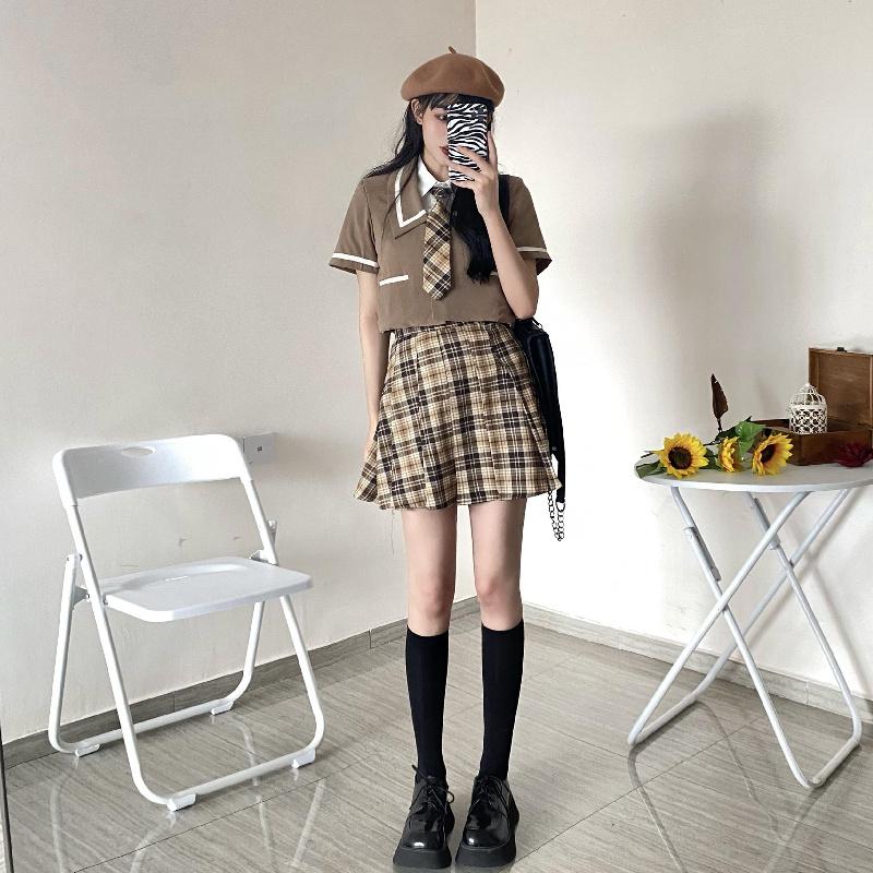 Clothing Sets Summer Japanese Harajuku School Jk Uniform Style Women's Short Sleeve Pleated Skirt Students Streetwear Plaid Mini Skirts, Color3
Clothing Sets Summer Japanese Harajuku School Jk Uniform Style Women's Short Sleeve Pleated Skirt Students Streetwear Plaid Mini Skirts, Color3