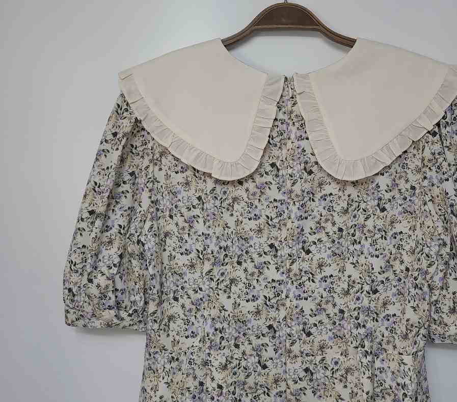 Women Summer Elegant Floral Dress Korea Fashion Peter Pan Collar A-line Casual Sashes Sundress 210519