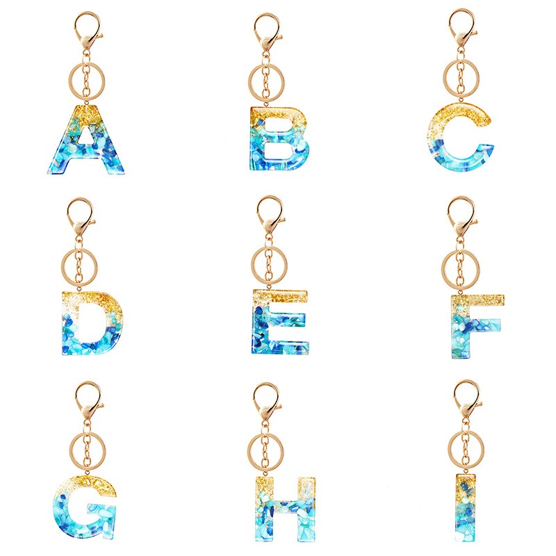 A-Z Letter Gradient Pendant Key Chains Rings Alphabet Acrylic Keyring Holder Glitter Resin Cute Keychains Car Charms Bag Gifts