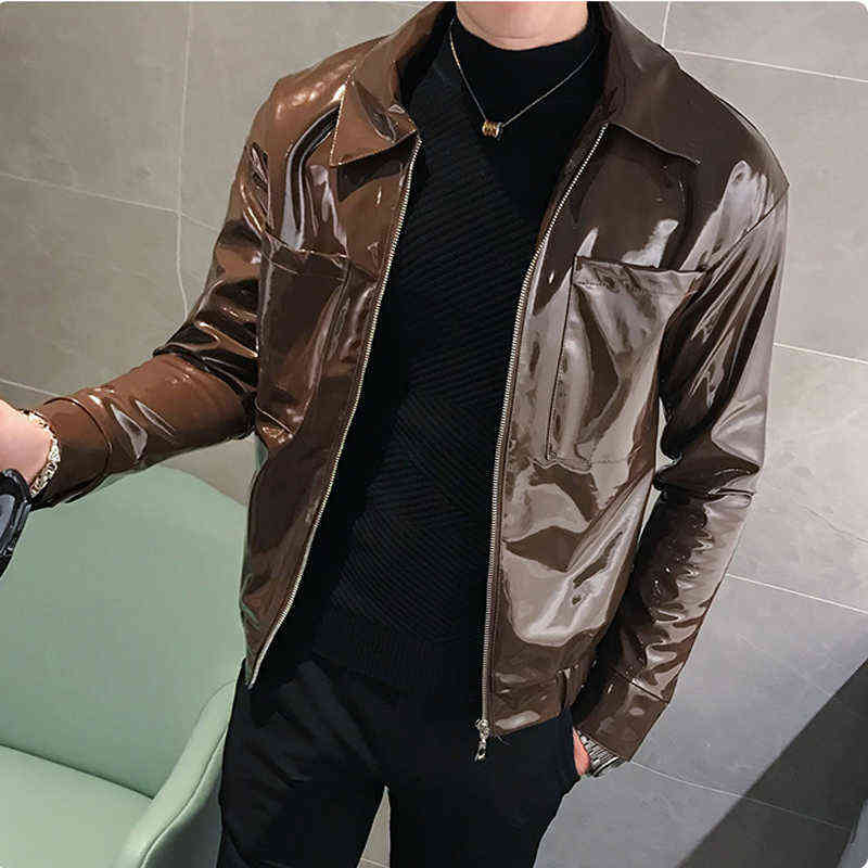 Red Leather Jacket Men PU Faux Leather Outerwear Fashion Casual Long Sleeve Turn Down Collar Zipper Biker Jacket Men Black M-3XL 211111