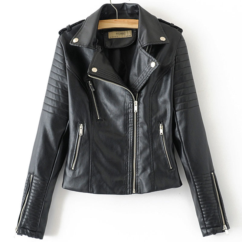 Lapel Serpentine Pu Long Sleeve Women's Jacket Slim Windproof Motorcycle Female Hipster Coat Zipper Pocket Retro Black Jackets 210507