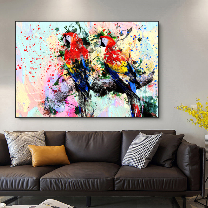 Large Size Watercolor Animal Poster Canvas Painting Wall Art Abstract Parrot Picture HD Print For Living Room Home Decor