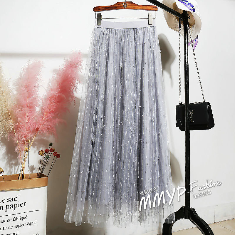 At All Seasons Can Wear Skirt Korea Fashion Women Sweet A-line Long Three-tier Fabric Gauze High Waist Maxi D180 210512