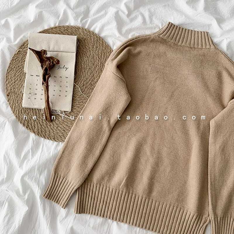 Women Casual Sweater Spring Autumn Half-high Collar Long-sleeved Solid Knitted Top Woman Pullover Sweaters 211018