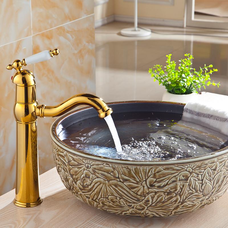 Bathroom Sink Faucets BOCHSBC European Style Vintage Basin Faucet Brass Gold Finish Water Taps Antique Art Vanity1