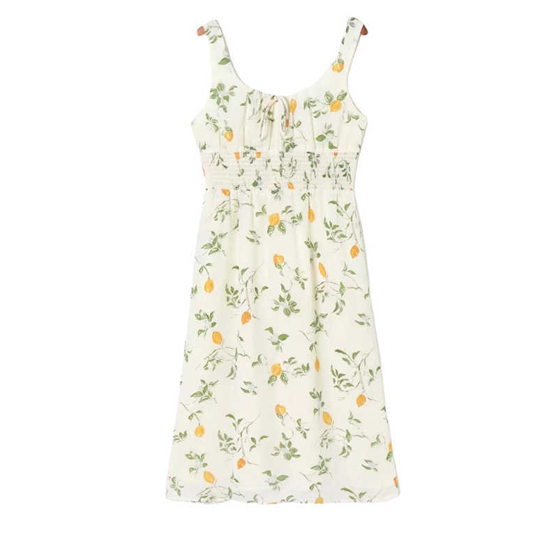 DEAT Women Printing Sling Dress Slash Neck Sleeveless Arrivals Lady Sexy Fashion Temperament Spring Summer 11D1694 210709