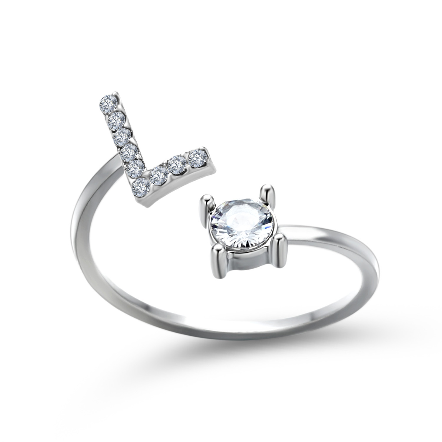 Neutral Silver Color Letters English Capital Initial Ring Opening Adjustable Women Cuff Ring Wedding Jewelry