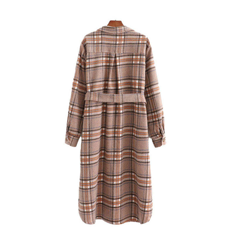 Vintage Woman Loose Camel Plaid Sashes Long Woolen Coats Autumn-Winter Fashion Ladies Soft Jacket Female Oversized Outwear 210515