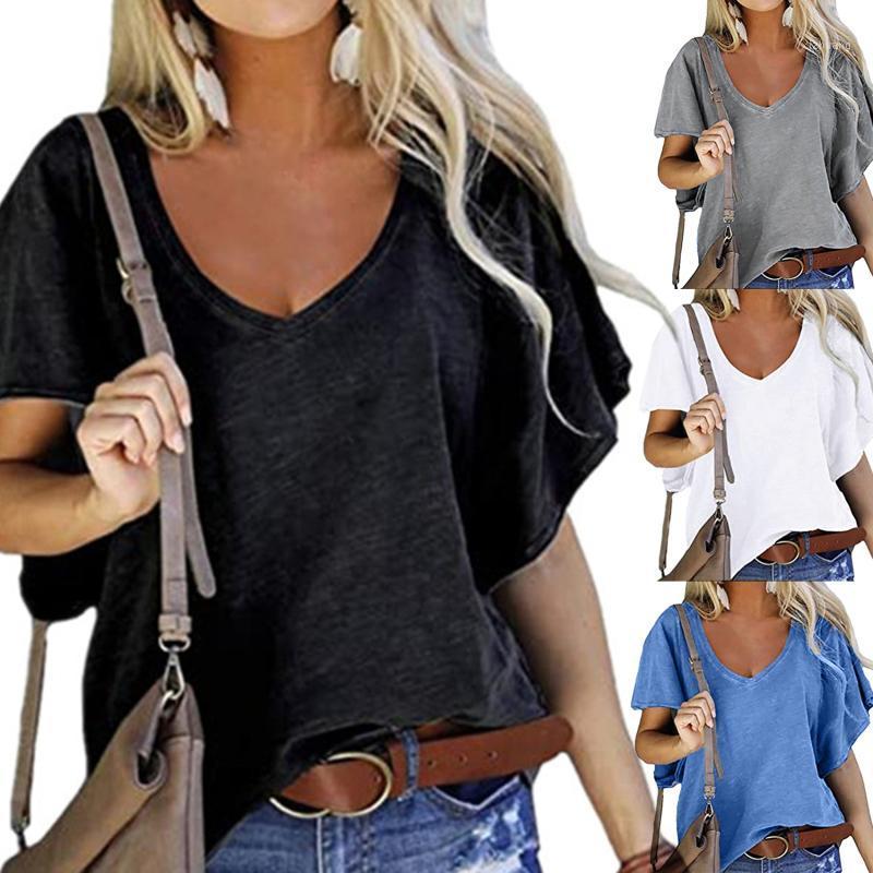 Women' T-Shirt 2021 Summer Tops V-Neck Solid Color Short Sleeve Casual Loose Pius Size 2XL Femmel, Black
Women' T-Shirt 2021 Summer Tops V-Neck Solid Color Short Sleeve Casual Loose Pius Size 2XL Femmel, Black