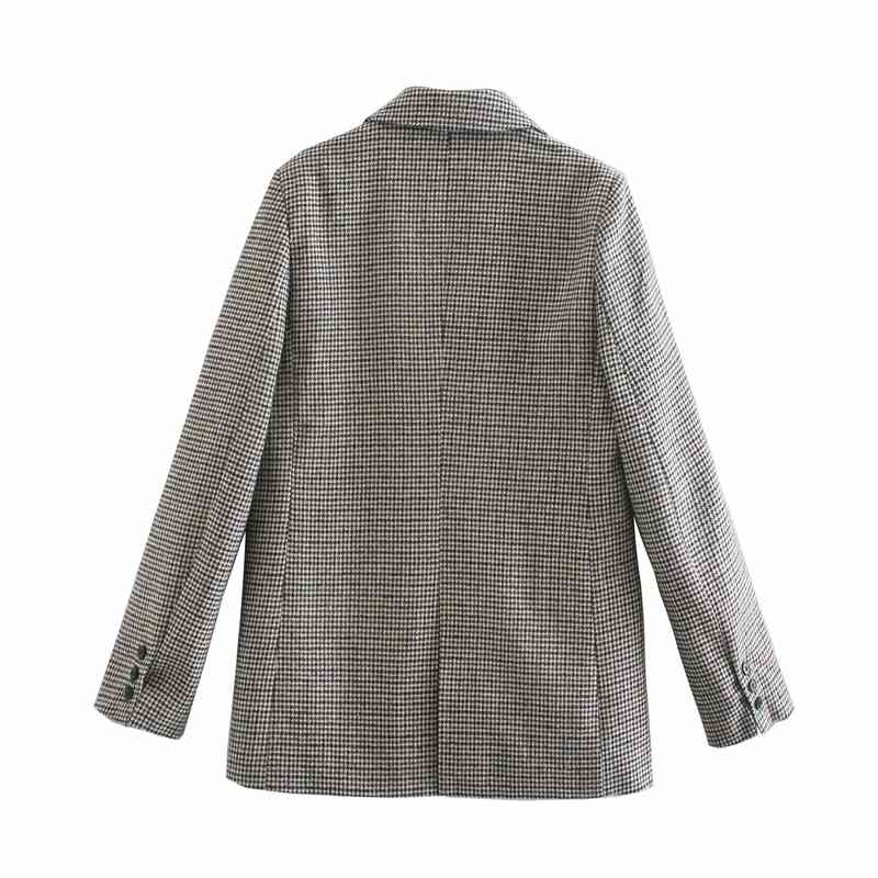 Elegant Women Khaki Plaid Jackets Fashion Ladies Notched Collar Blazers Streetwear Female Chic Pocket Button Coats 210527