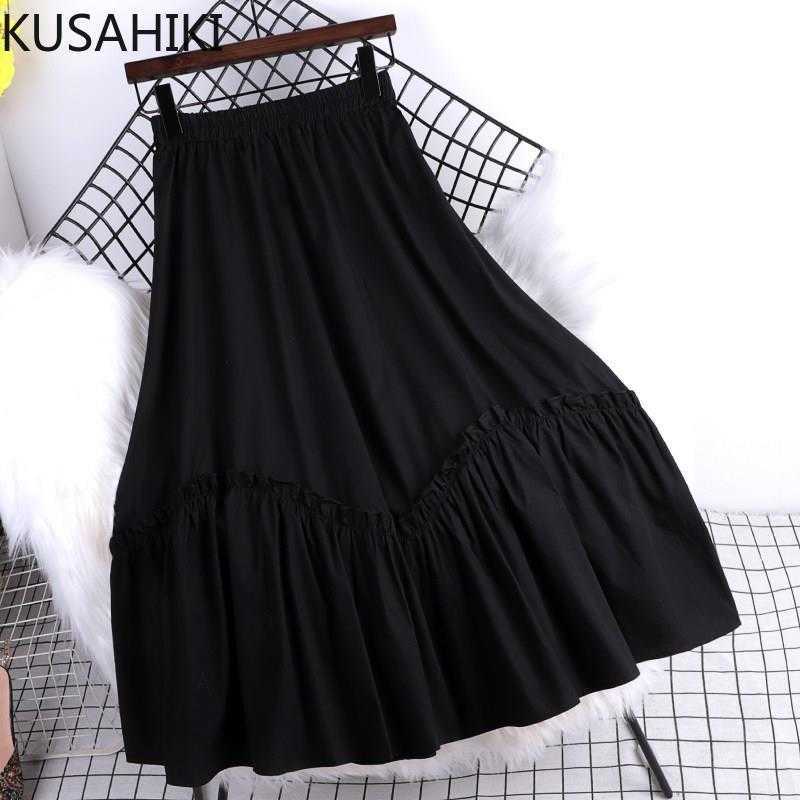 KUSAHIKI Ruffle Patchwork A-line Woman Skirts Korean Stretch High Waisted Skirt Summer Solid Faldas Mujer Moda 6H599 210602, Black
KUSAHIKI Ruffle Patchwork A-line Woman Skirts Korean Stretch High Waisted Skirt Summer Solid Faldas Mujer Moda 6H599 210602, Black