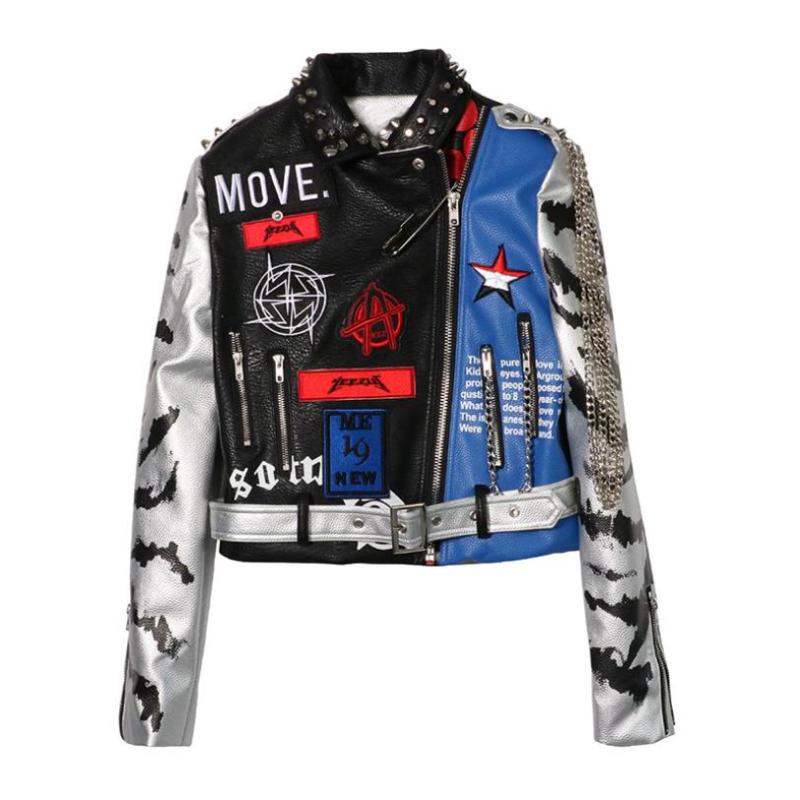 Women's Leather & Faux Autumn Fashion Brand Hit Color Pattern Jacket Great Quality British Style Rivet Short Wq387, Black
Women's Leather & Faux Autumn Fashion Brand Hit Color Pattern Jacket Great Quality British Style Rivet Short Wq387, Black