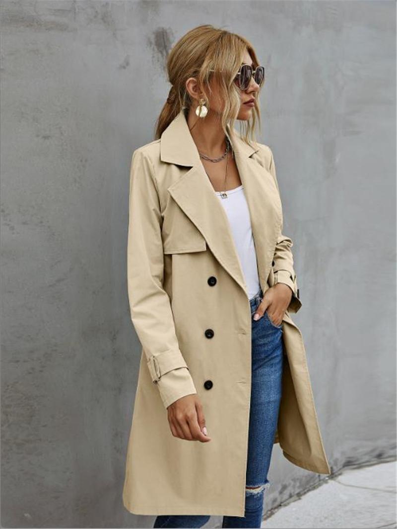 

Women's Wool & Blends High Quality Women Casual Solid Color Coat Adults Autumn Elagant Fashion Lapel NeckDouble Breasted Belted Trench, Khaki