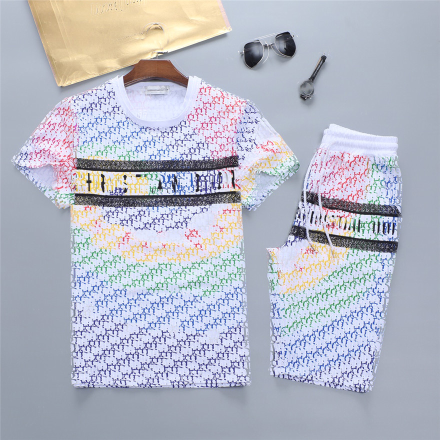 2021 new Summer European mens tracksuits Designers Sportswears personalized simple Fashion round neck letter sportswear sweater two-piece men's suit tide