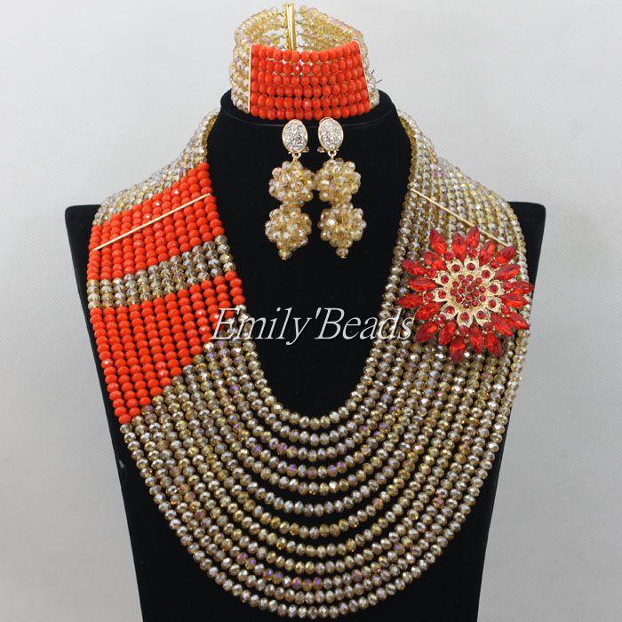 Earrings & Necklace Champagne Orange Crystal Beads Sets African Jewelry Nigerian Wedding Bridal AIJ060, As pic
Earrings & Necklace Champagne Orange Crystal Beads Sets African Jewelry Nigerian Wedding Bridal AIJ060, As pic