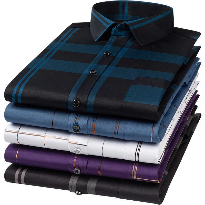 Holiday Style Casual Stretch Long Sleeve Print Shirts Single Patch Pocket Standard-Fit Comfortable Soft Thin Men's Fashion Shirt 210730