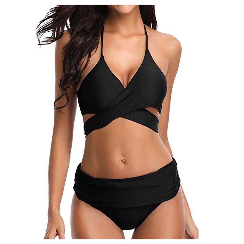 Women's Swimwear Sexy Swimsuit Two Piece Retro Halter Ruched High-waist Bikini Sets Women Swimsuits Bathing Suit Solid Bikinis Beachwear, Black
Women's Swimwear Sexy Swimsuit Two Piece Retro Halter Ruched High-waist Bikini Sets Women Swimsuits Bathing Suit Solid Bikinis Beachwear, Black