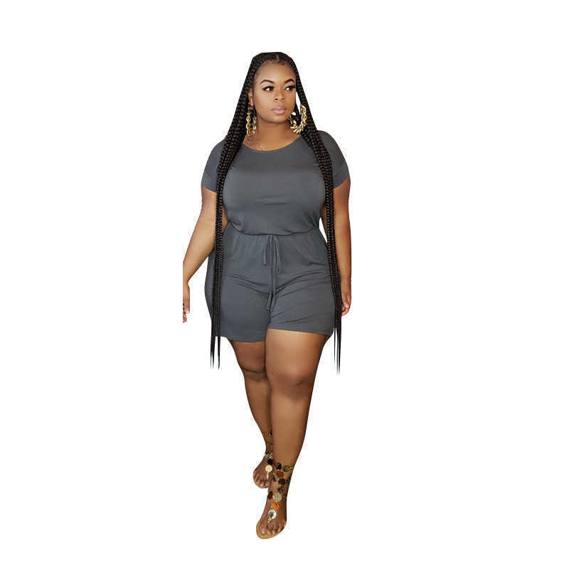 Designer fashion women's plus-size Jumpsuit new fashion casual loose solid color bandage large women