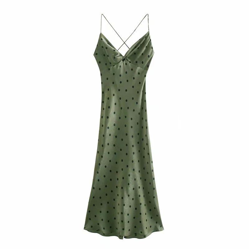 2021 New Women Dot Dress Gathered V-neck Satin Thin Strap Cozy elegant Lady Woman Midi Dress, Green
2021 New Women Dot Dress Gathered V-neck Satin Thin Strap Cozy elegant Lady Woman Midi Dress, Green