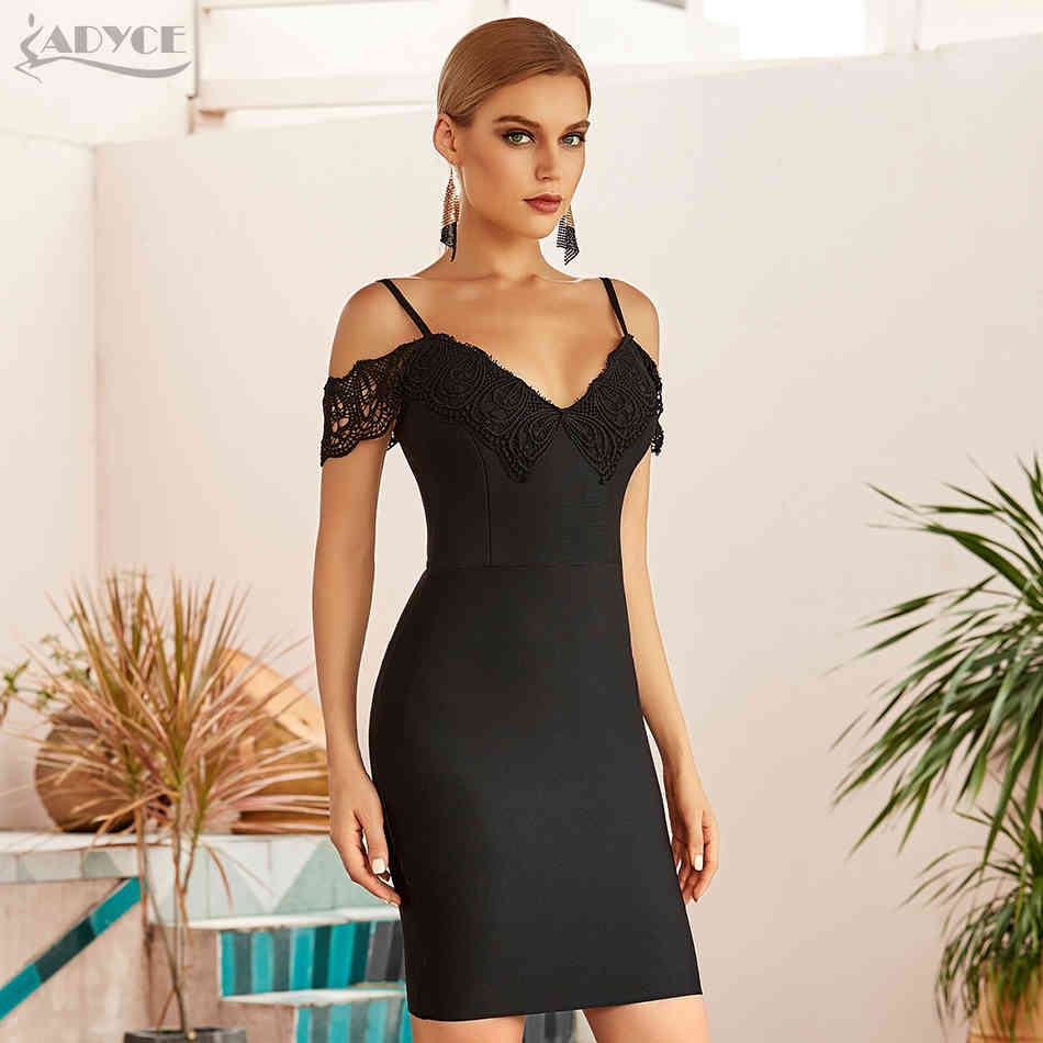 Summer Women Black Off Shoulder Bodycon Bandage Dress Sexy Lace Short Sleeve Club Celebrity Evening Runway Party 210423