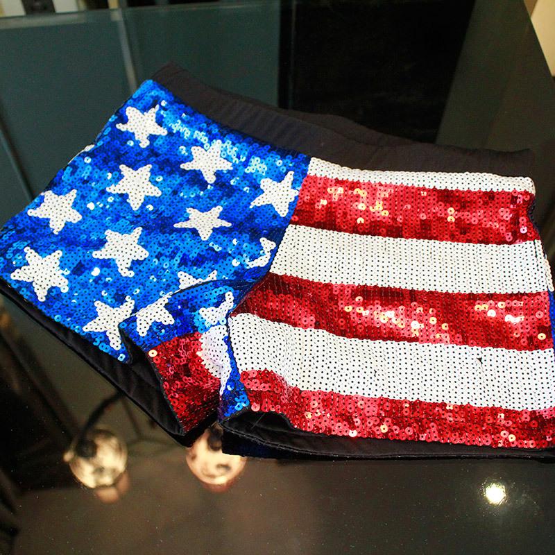 Novelty Design Sexy America Flags Mini Mid Waist Sequin Shorts Shiny Short Pants Trousers For Ladies With Quality Women's