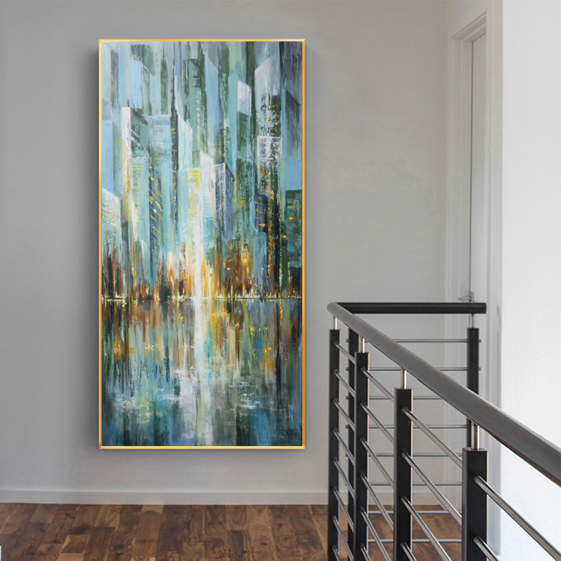 Abstract City Landscape Oil Painting Printed on Canvas Modern Home Decor Wall Art Pictures for Living Room Building Posters