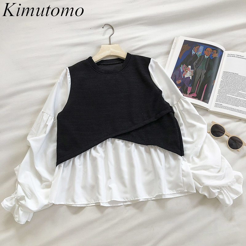 Kimutomo Spring Fashion Patchwork Blouse Women O-neck Puff Sleeve Solid Shirt Ladies Fake Two Piece Tops Outwear 210521, Black
Kimutomo Spring Fashion Patchwork Blouse Women O-neck Puff Sleeve Solid Shirt Ladies Fake Two Piece Tops Outwear 210521, Black