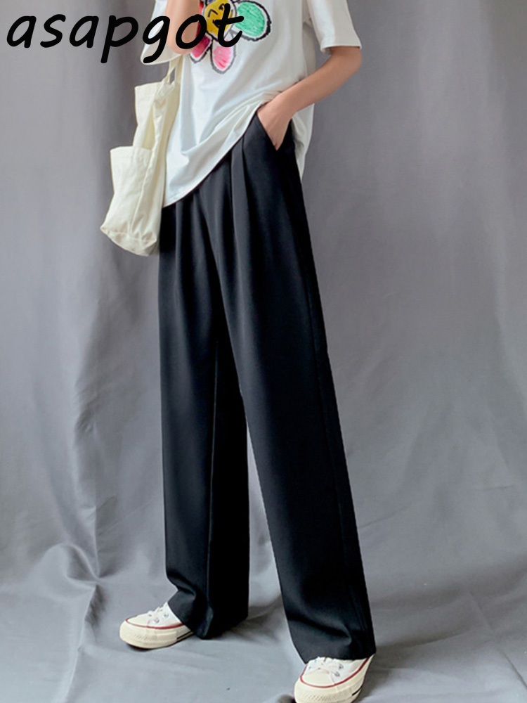 Pants & Capris 5color Loose Plus Size High Waist Black Suit Wide Leg Pant Women Straight Drop Pantalones Mujer Wild 210429