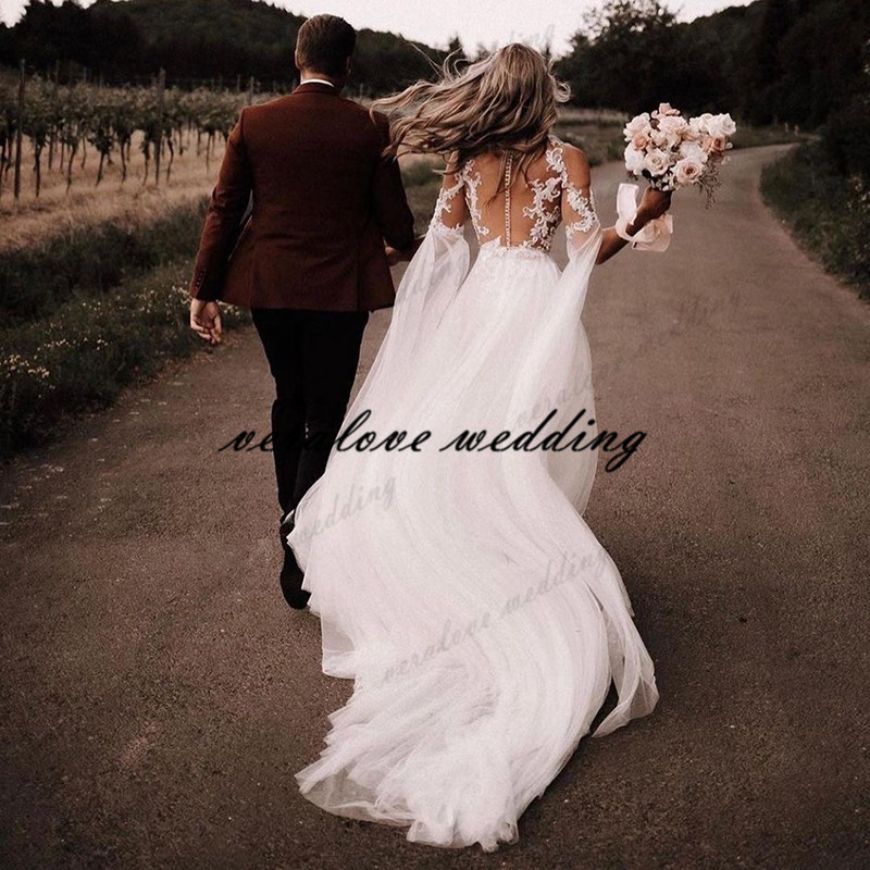 Vintage Country Western Wedding Dresses 2021 Boho Bridal Gowns Lace Long Sleeve gypsy Striking Hippie Style Abiti da spos