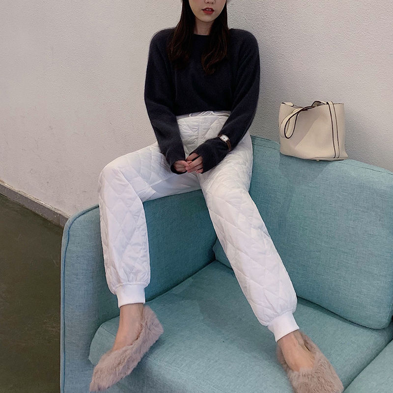 Arrival Autumn Winter Women Warm Light Down Cotton Pants all-matched Casual Elastic Waist Loose Harem Top Quality S530 210512