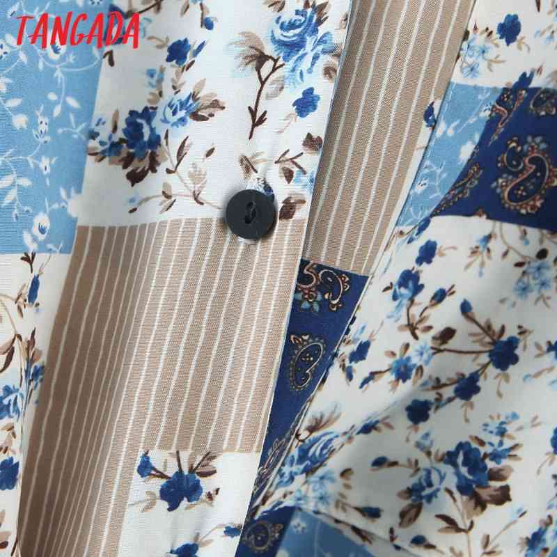 Women Vintage Flowers Print Bow Crop Chiffon Long Sleeve Chic Female Casual Loose Shirt QW63 210416
