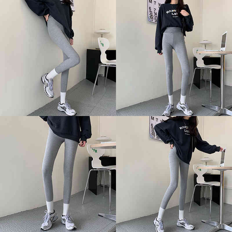 Korean Winter Solid Casual Cotton Trousers High Elasticity Velvet Women's Leggings Keep Warm Waist Slim Pant 12938 210427