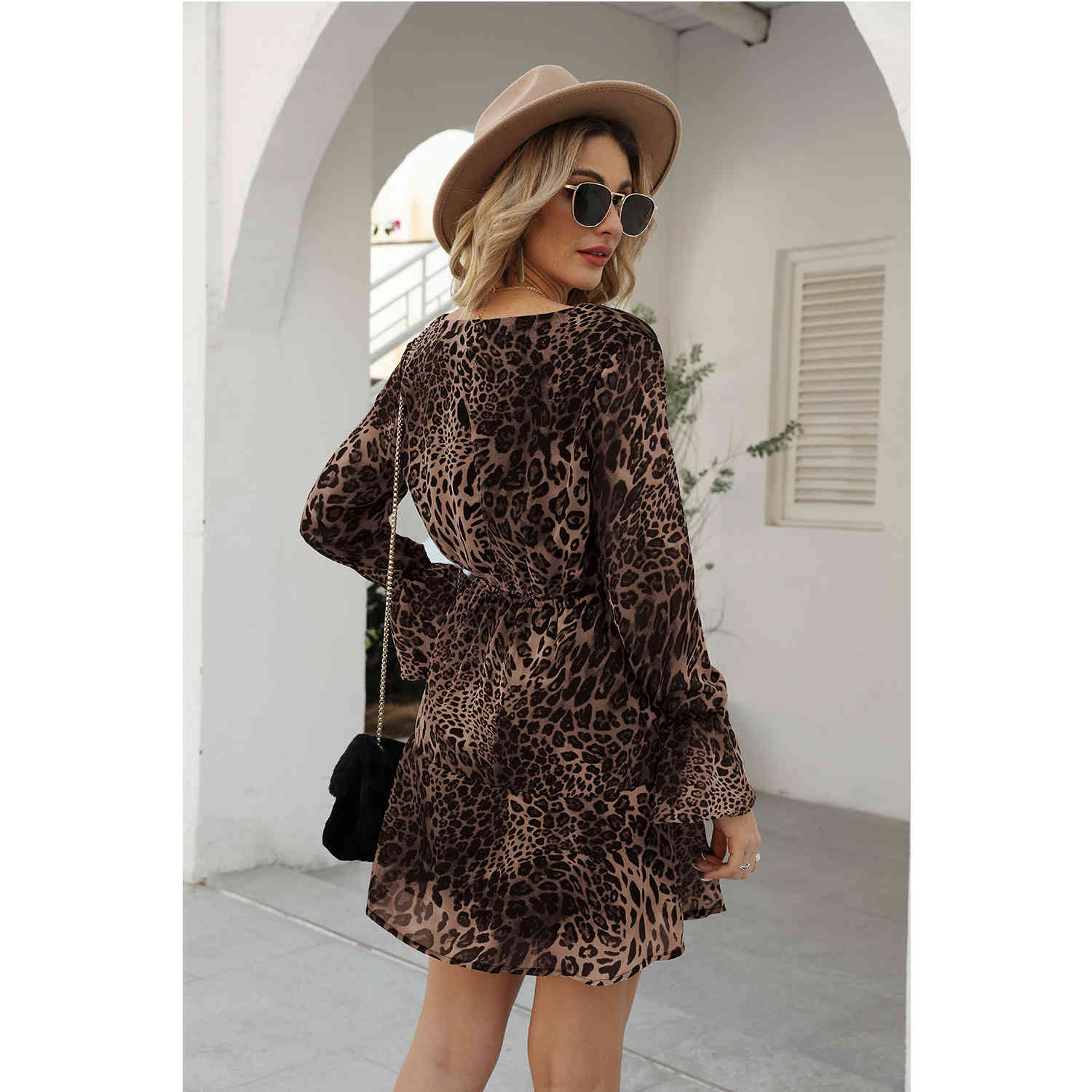 Summer leopard printed mini Dress Casual long sleeve Dresses Sexy Halter Strapless Sundress Vacation Clothes For Women 210524