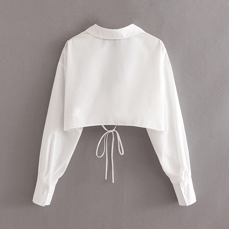 Casual Women V Neck High Waist Blouse Spring-autumn Fashion Ladies Street Minimalism Female Lace Short Shirt Top 210430
