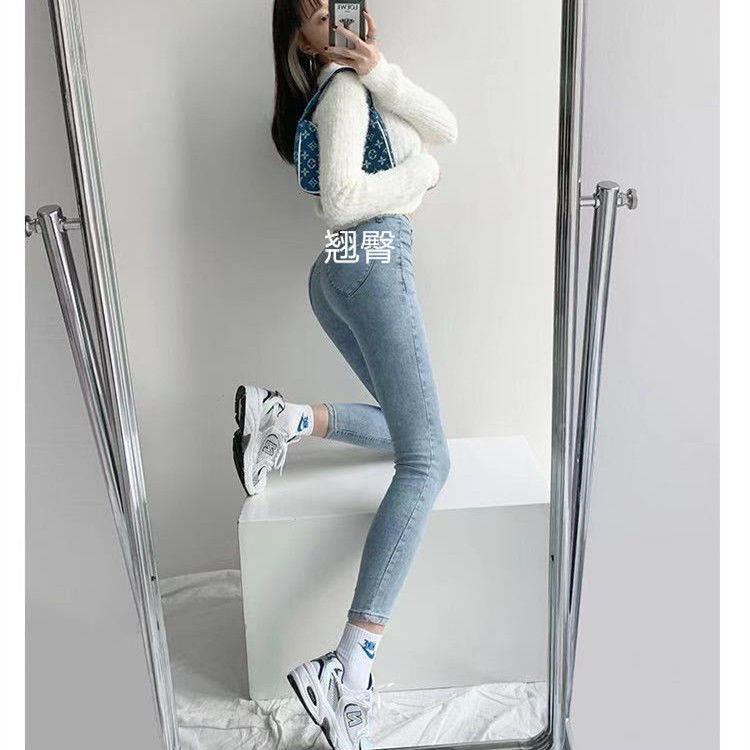 Kog334 Light Blue High Waist Jeans New Female Show Joker Is Tight In Spring And Light Blue Feet Women To Wear Pant