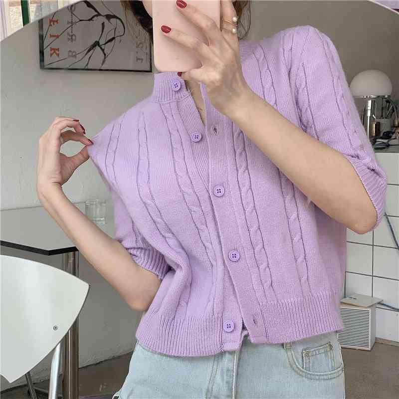 Comelsexy Lady OL Summer Solid All Match Short Sleeves Coats High Waist Knitted Cardigans Thin Women Fashion Sweaters 210515
