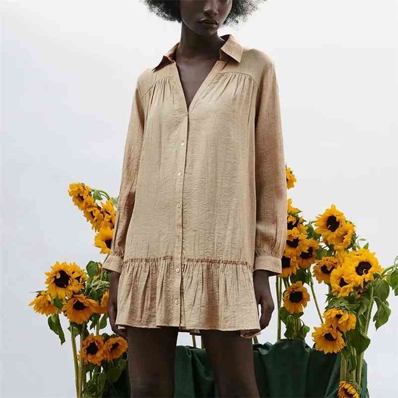 women print dress summer Lapel shirt ruffle long sleeve A-line pleated fashion female 210524, Khaki
women print dress summer Lapel shirt ruffle long sleeve A-line pleated fashion female 210524, Khaki