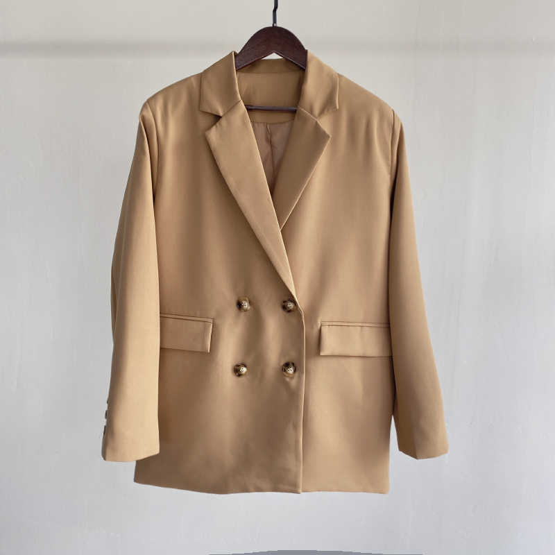 Msfancy Pink Blazer Women Long Sleeve Double Breasted Elegant Tailleur Femme Vintage Suit 210930