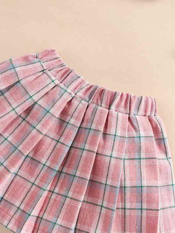 Baby Butterfly Patched Tee & Plaid Pleated Skirt SHE