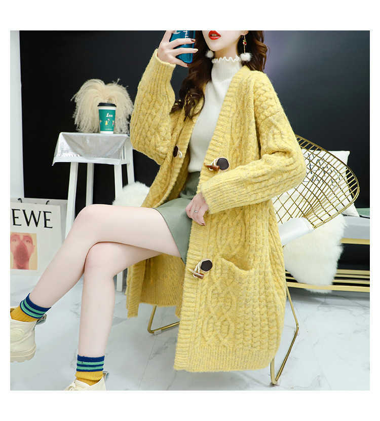 Fall Winter Cardigan Women Single Breasted Pocket Oversize Sweater Lady V-Neck Twist Knitted Loose Casual Femme 210604
