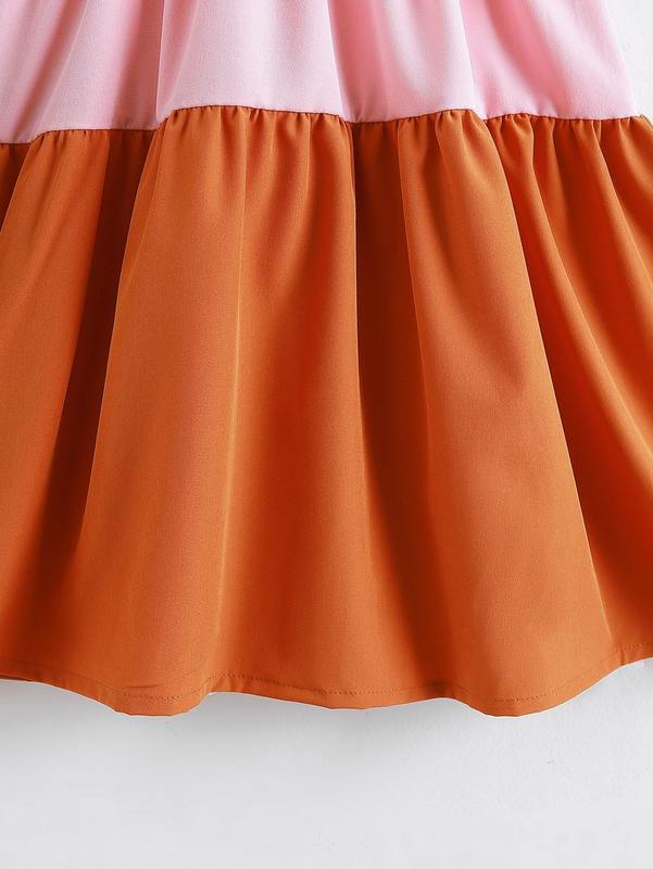 Toddler Girls Two Tone Puff Sleeve A-line Dress SHE