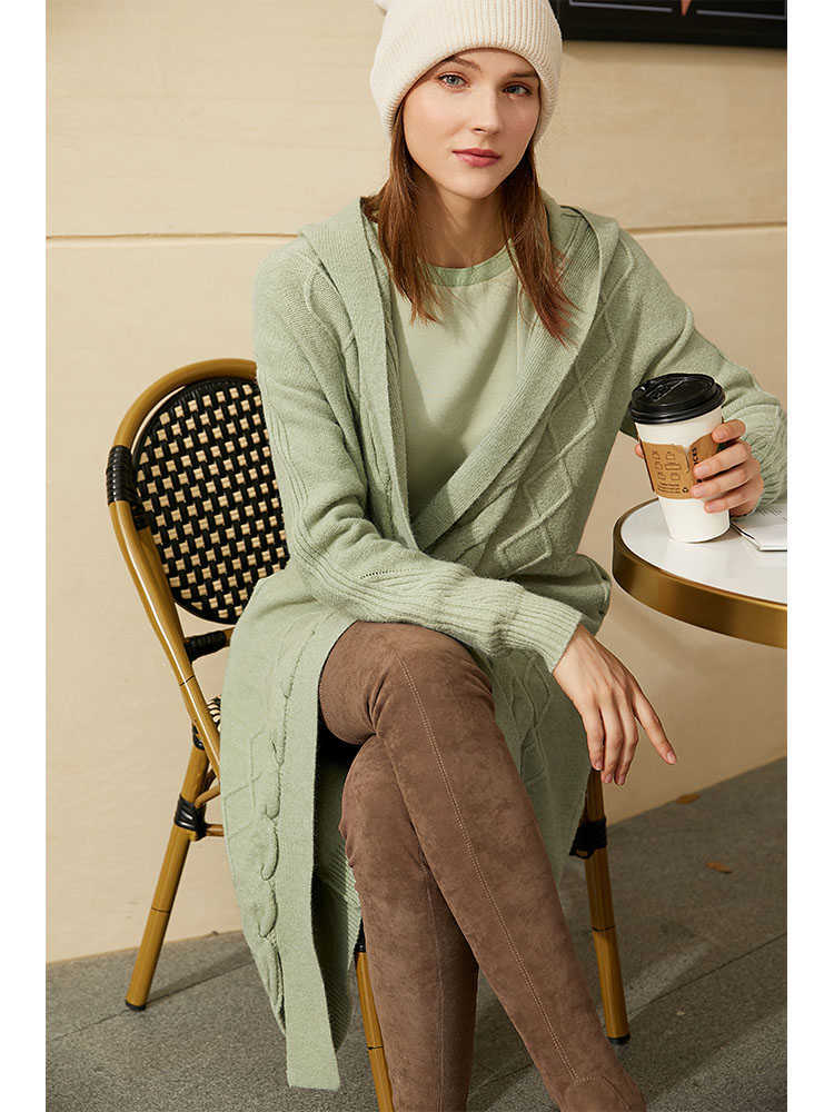 Minimalism Autumn Winter Female Cardigan Fashion Solid Hooded Knitted Cardigans For Women Simple Coat 12070552 210527