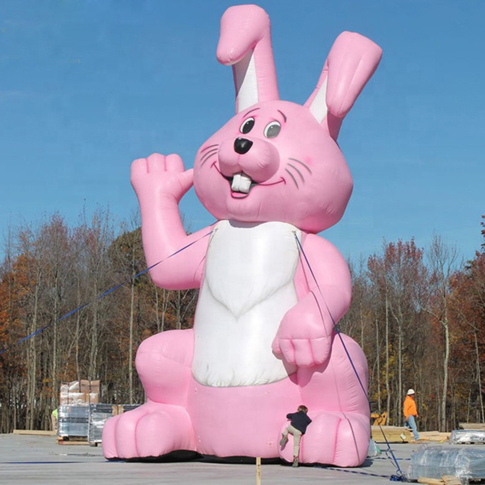 Vintage Lawn Display Pink Giant Inflatable Easter Bunny With LED Airblown Rabbit Balloon For Outdoor Festival Decoration