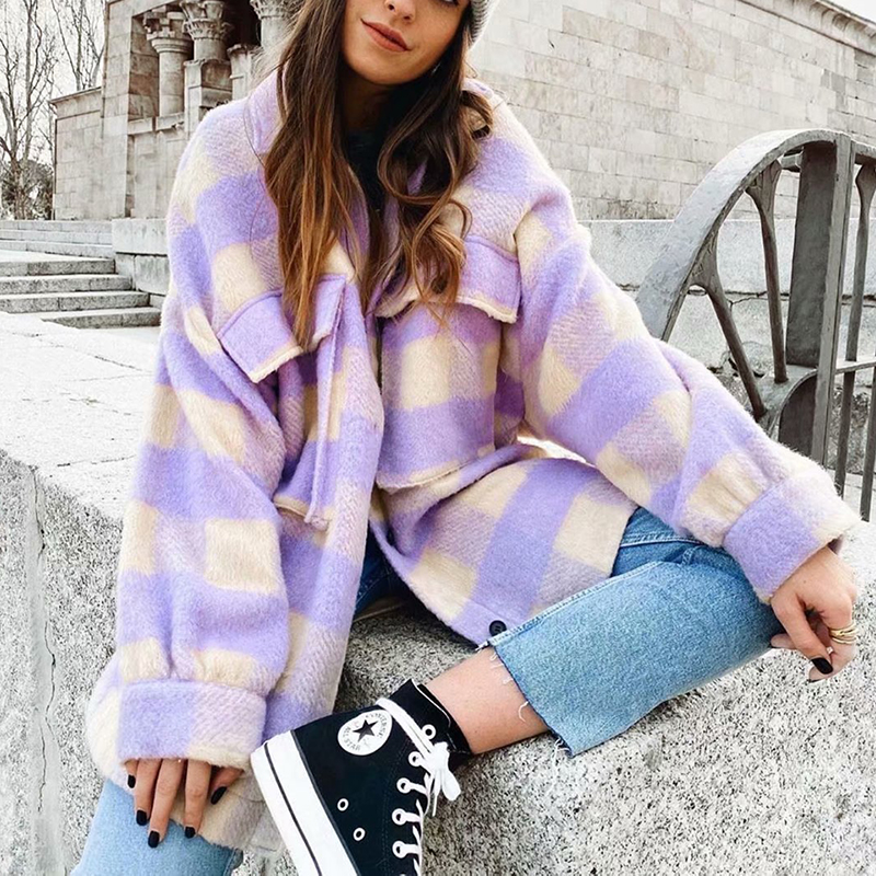 Fashion Women Purple Plaid Woolen Shirts 2021 Elegant Ladies Oversize Long Shirt Vintage Female Stylish Thick Blouses Girls Chic
Fashion Women Purple Plaid Woolen Shirts 2021 Elegant Ladies Oversize Long Shirt Vintage Female Stylish Thick Blouses Girls Chic